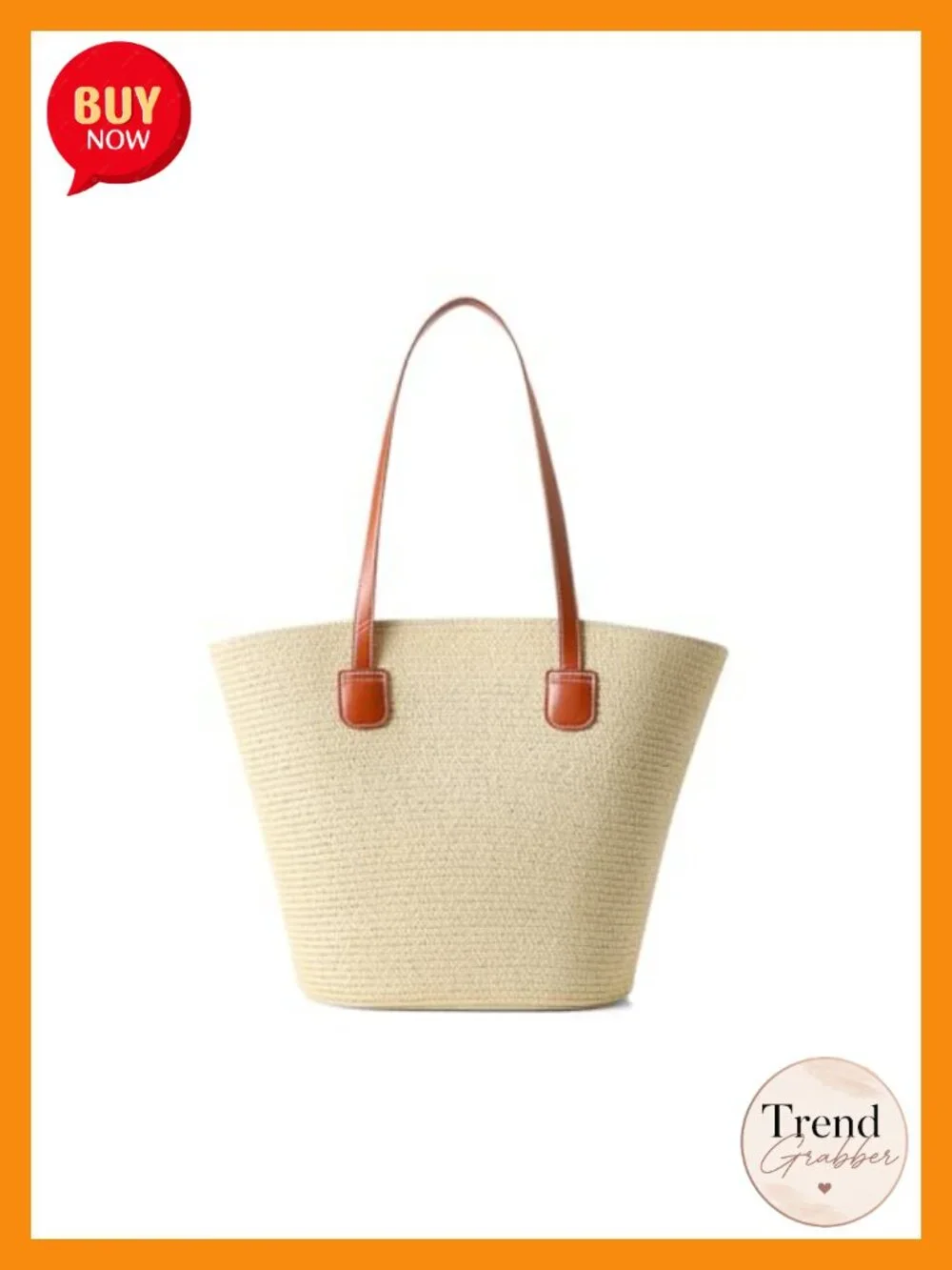 Handwoven Straw Tote Bag with Zipper Closure - Summer Travel Shoulder Handbag